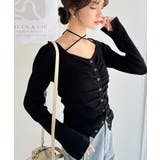 デコルテ華奢魅せ。チョーカー紐＆ブローチ付き胸シャーリングニットプルオーバー | Classical Elf  | 詳細画像11 