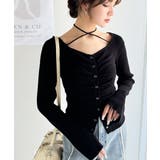 デコルテ華奢魅せ。チョーカー紐＆ブローチ付き胸シャーリングニットプルオーバー | Classical Elf  | 詳細画像13 