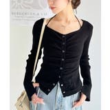 デコルテ華奢魅せ。チョーカー紐＆ブローチ付き胸シャーリングニットプルオーバー | Classical Elf  | 詳細画像14 