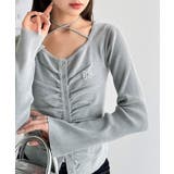 デコルテ華奢魅せ。チョーカー紐＆ブローチ付き胸シャーリングニットプルオーバー | Classical Elf  | 詳細画像18 