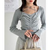 デコルテ華奢魅せ。チョーカー紐＆ブローチ付き胸シャーリングニットプルオーバー | Classical Elf  | 詳細画像22 