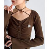 デコルテ華奢魅せ。チョーカー紐＆ブローチ付き胸シャーリングニットプルオーバー | Classical Elf  | 詳細画像26 