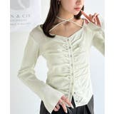 デコルテ華奢魅せ。チョーカー紐＆ブローチ付き胸シャーリングニットプルオーバー | Classical Elf  | 詳細画像1 