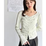 デコルテ華奢魅せ。チョーカー紐＆ブローチ付き胸シャーリングニットプルオーバー | Classical Elf  | 詳細画像3 