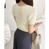 ふんわり大人ガーリーな雰囲気を。胸刺繍肩スリット半袖シャギーニットプルオーバー | Classical Elf  | 詳細画像7 