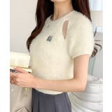 ふんわり大人ガーリーな雰囲気を。胸刺繍肩スリット半袖シャギーニットプルオーバー | Classical Elf  | 詳細画像8 