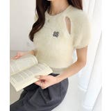 ふんわり大人ガーリーな雰囲気を。胸刺繍肩スリット半袖シャギーニットプルオーバー | Classical Elf  | 詳細画像9 