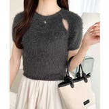 ふんわり大人ガーリーな雰囲気を。胸刺繍肩スリット半袖シャギーニットプルオーバー | Classical Elf  | 詳細画像11 