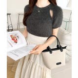 ふんわり大人ガーリーな雰囲気を。胸刺繍肩スリット半袖シャギーニットプルオーバー | Classical Elf  | 詳細画像16 