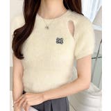 アイボリー | ふんわり大人ガーリーな雰囲気を。胸刺繍肩スリット半袖シャギーニットプルオーバー | Classical Elf 