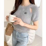 ふんわり大人ガーリーな雰囲気を。胸刺繍肩スリット半袖シャギーニットプルオーバー | Classical Elf  | 詳細画像27 