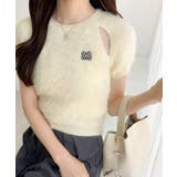 ふんわり大人ガーリーな雰囲気を。胸刺繍肩スリット半袖シャギーニットプルオーバー | Classical Elf  | 詳細画像1 