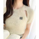 ふんわり大人ガーリーな雰囲気を。胸刺繍肩スリット半袖シャギーニットプルオーバー | Classical Elf  | 詳細画像2 