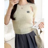 ふんわり大人ガーリーな雰囲気を。胸刺繍肩スリット半袖シャギーニットプルオーバー | Classical Elf  | 詳細画像4 