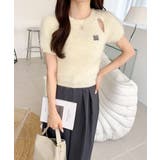 ふんわり大人ガーリーな雰囲気を。胸刺繍肩スリット半袖シャギーニットプルオーバー | Classical Elf  | 詳細画像5 