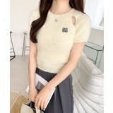 ふんわり大人ガーリーな雰囲気を。胸刺繍肩スリット半袖シャギーニットプルオーバー | Classical Elf  | 詳細画像6 