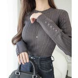 チャコールグレー | 【mily bilet】大人可愛い素材とシルエット♪袖ボタン使いランダムリブニッ… | Classical Elf 