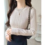 ベージュ | 【mily bilet】大人可愛い素材とシルエット♪袖ボタン使いランダムリブニッ… | Classical Elf 