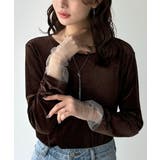 ブラウン | 異素材ミックスで魅せる◎シアーベロア袖メッシュ切り替えプルオーバー | Classical Elf 