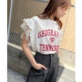 可愛さふわり2倍増し! ダブルフリル袖カレッジライクロゴゆるTシャツ | Classical Elf | 詳細画像8
