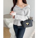 ワザありカラーで華やかさをプラス◎アシンメトリーカラー見せ裾配色多ボタンニット | Classical Elf  | 詳細画像15 