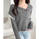 チャコールグレー | ワザありカラーで華やかさをプラス◎アシンメトリーカラー見せ裾配色多ボタンニット | Classical Elf 