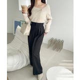 ワザありカラーで華やかさをプラス◎アシンメトリーカラー見せ裾配色多ボタンニット | Classical Elf  | 詳細画像17 