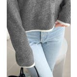 ワザありカラーで華やかさをプラス◎アシンメトリーカラー見せ裾配色多ボタンニット | Classical Elf  | 詳細画像24 