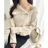 ベージュ | ワザありカラーで華やかさをプラス◎アシンメトリーカラー見せ裾配色多ボタンニット | Classical Elf 