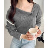 ワザありカラーで華やかさをプラス◎アシンメトリーカラー見せ裾配色多ボタンニット | Classical Elf  | 詳細画像2 