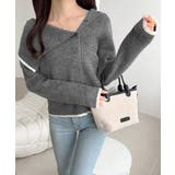 ワザありカラーで華やかさをプラス◎アシンメトリーカラー見せ裾配色多ボタンニット | Classical Elf  | 詳細画像3 