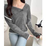 ワザありカラーで華やかさをプラス◎アシンメトリーカラー見せ裾配色多ボタンニット | Classical Elf  | 詳細画像5 