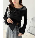 美しいシルエット！アシメネックレイヤード風シャーリング使い袖フレア胸刺繍カットソ… | Classical Elf  | 詳細画像10 