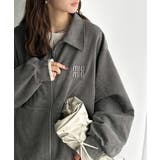 チャコール | 柔らかタッチで上品見え◎立体刺繍デザインスエードポンチ素材ダブルジップアウター | Classical Elf 