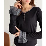 ブラック | 【mily bilet】大人フェミニンを叶える。袖フリルレースヘンリーネックトッ… | Classical Elf