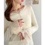 【mily bilet】大人フェミニンを叶える。袖フリルレースヘンリーネックトッ… | Classical Elf | 詳細画像1