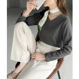 チャコールグレー | フライスVネックロングスリーブ無地ミドル丈Tシャツ(長袖) | Classical Elf 