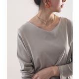 グレーベージュ | フライスVネックロングスリーブ無地ミドル丈Tシャツ(長袖) | Classical Elf 