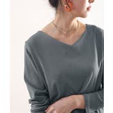 ダスティブルー | フライスVネックロングスリーブ無地ミドル丈Tシャツ(長袖) | Classical Elf 