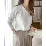 フライスVネックロングスリーブ無地ミドル丈Tシャツ(長袖) | Classical Elf  | 詳細画像1 