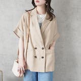 ベージュ | リネンタッチ袖口折り返し半袖テーラードジャケット 麻風 アウター オフィス | SELECT LEVERY 