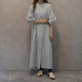 ブラック | 袖ギャザー ロング ワンピ―ス シャツ ストライプ 2way | SELECT LEVERY