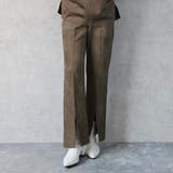 ブラウン | フェイクスエードセミフレアパンツ ボトムス スリット ロング 秋冬 春 | SELECT LEVERY