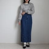 ネイビー | パール付きデニムスカート ボトムス オールシーズン 秋冬 春夏 | SELECT LEVERY