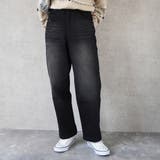 ユーズドブラック | 裏起毛ワイドパンツ デニム ストレッチ ボトムス 秋冬 | SELECT LEVERY