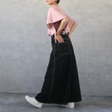 ブラック | 配色ステッチデニム超ロングスカート Aライン スカート オールシーズン | SELECT LEVERY