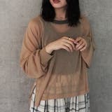 ベージュ | 配色シアーニットプルオーバー トップス 長袖 春夏 秋 レイヤード | SELECT LEVERY