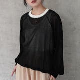 ブラック | 配色シアーニットプルオーバー トップス 長袖 春夏 秋 レイヤード | SELECT LEVERY