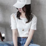 綿フライス肩スリットリボン無地Tシャツ カットソー トップス 半袖 | SELECT LEVERY  | 詳細画像1 