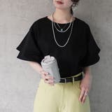 003.ブラック | 袖フリル半袖Tシャツ カットソー 天竺 無地 | SELECT LEVERY